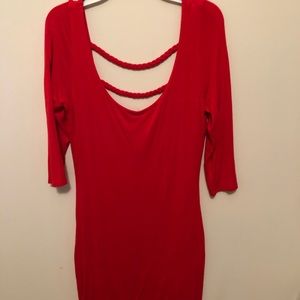 Tight red dress with open back
